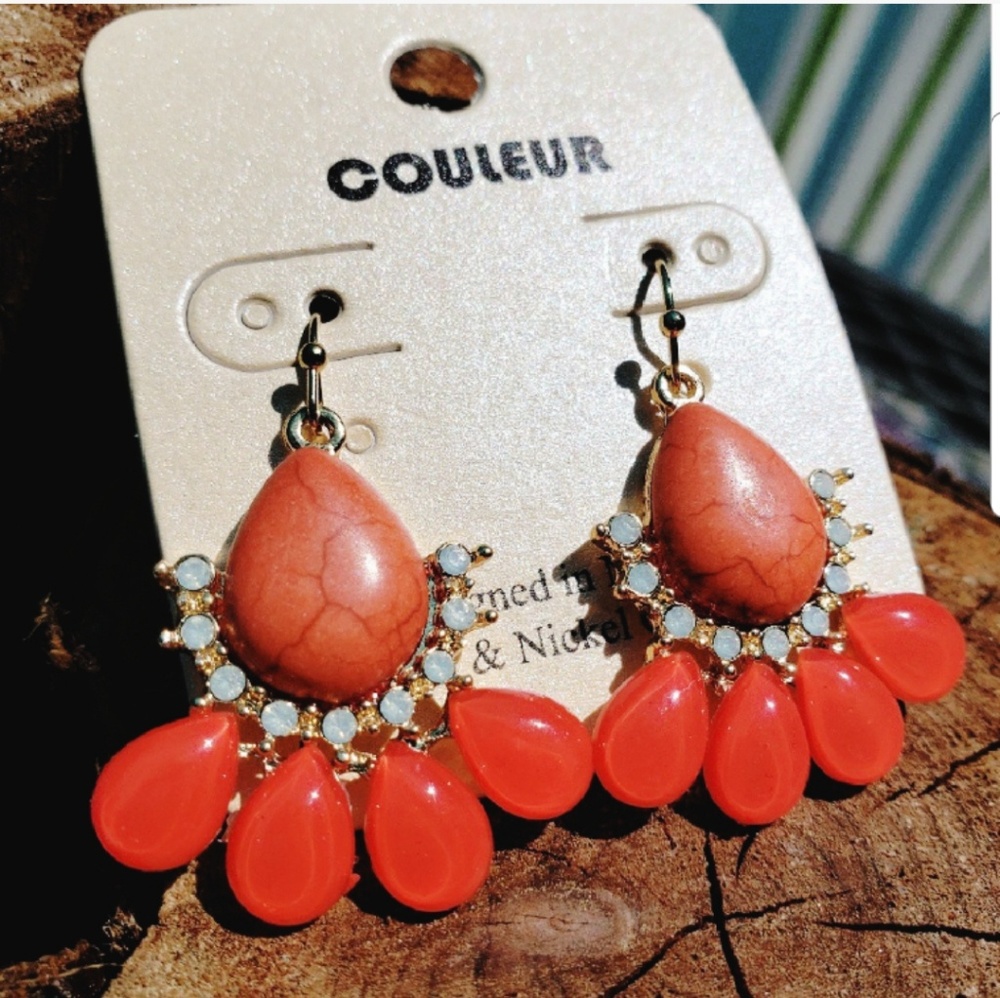 Red Teardrop Resin Dangle Earrings